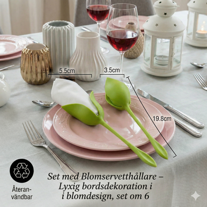 6-Pack Servettringar med Blommönster – Lyxig Bordsdekoration för Elegant Dukning