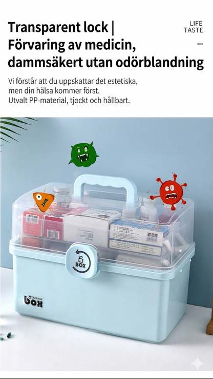 Bärbar Förbandslåda med Flera Fack – Fuktsäker Apotekslåda / Medicinförvaring för Familj och Barn