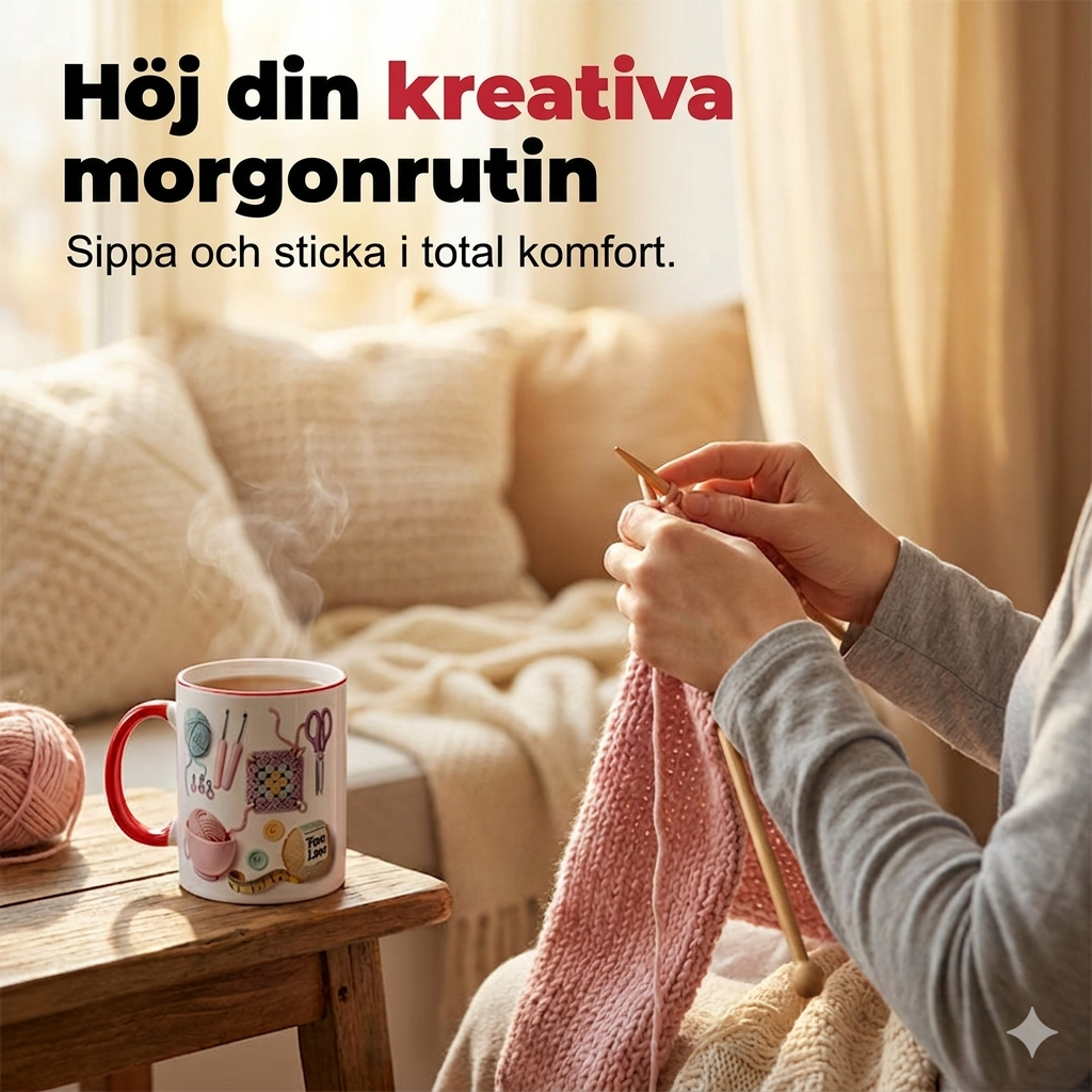 Keramisk Kaffemugg med Stickat Mönster – Mysig Tekopp med Virkad Design