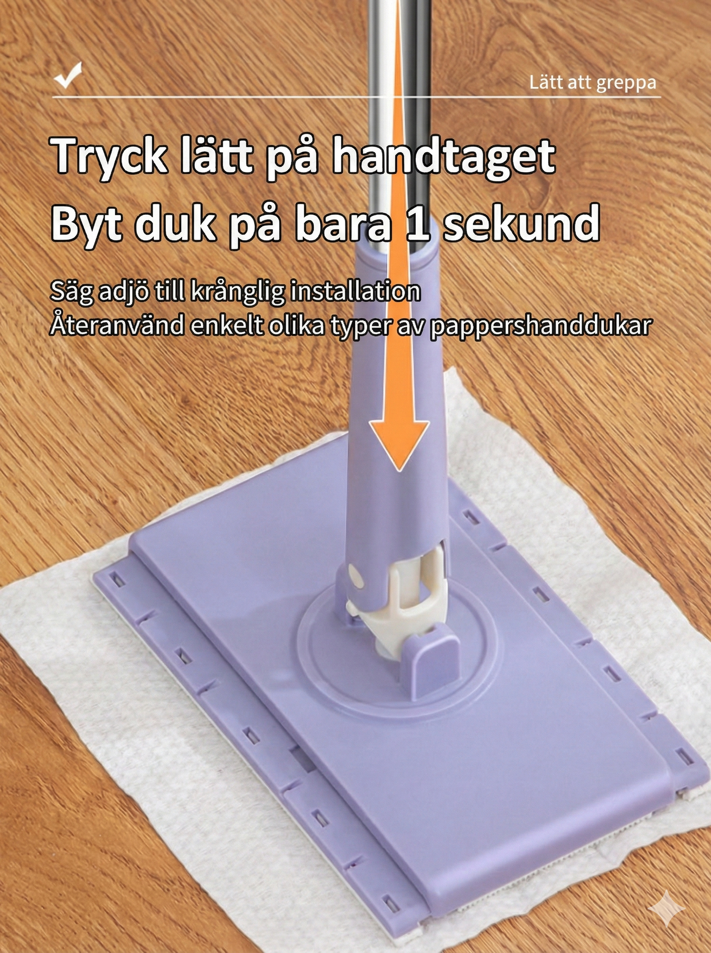 Golvmopp med Klämfäste – Våt & Torr Städning – Slipp blöta händer (Hands-free)