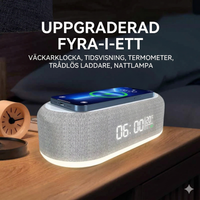Vit 4-i-1 Trådlös Laddstation – Digital Klocka-Termometer & Nattlampa