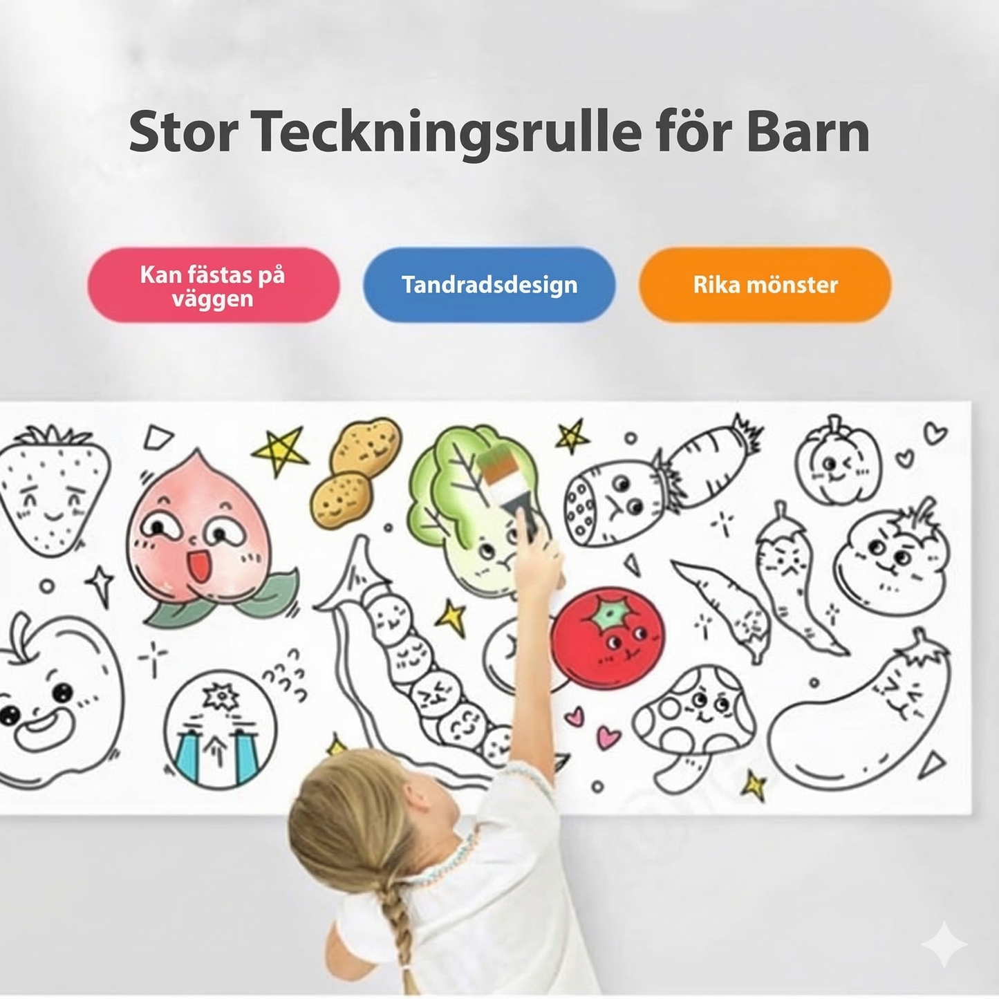 SkärmFri Magi™Målartejp / Ritbordsrulle för Barn (3 Meter) – Skärmfri Kreativ Lek