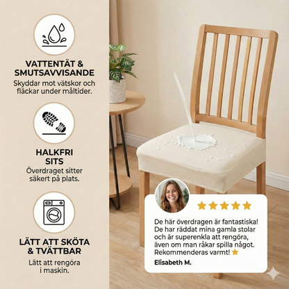 Vattentätt Stolsöverdrag i Jacquard – Halkfritt & Lättskött Sitsöverdrag för Matstolar-2-pack