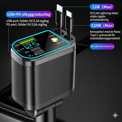 Uppgraderad 5-i-1 Billaddare med Utdragbara kablar & Stjärnhimmel