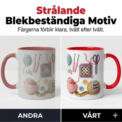 Keramisk Kaffemugg med Stickat Mönster – Mysig Tekopp med Virkad Design