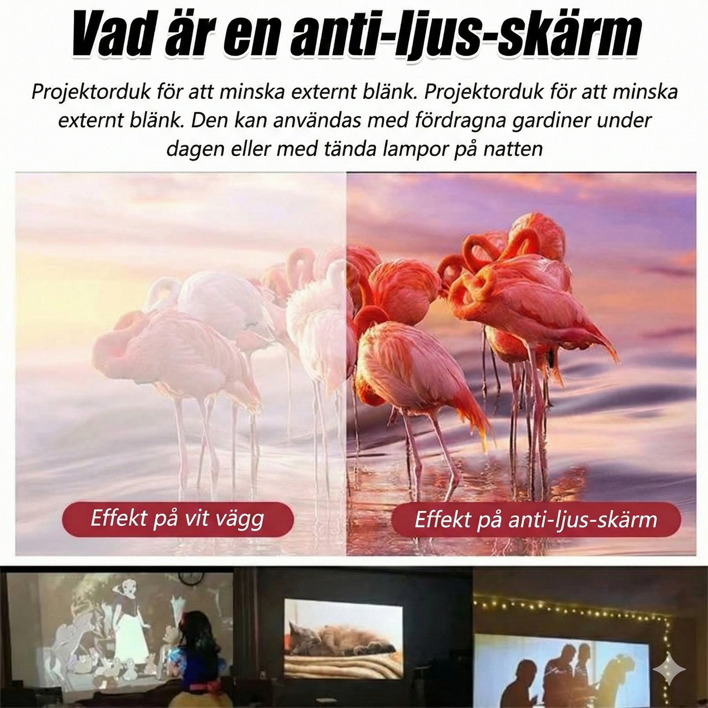 Portabel Projektorduk 4K (Anti-Light) – Vikbar & Ljustät Filmduk för Hemmabio