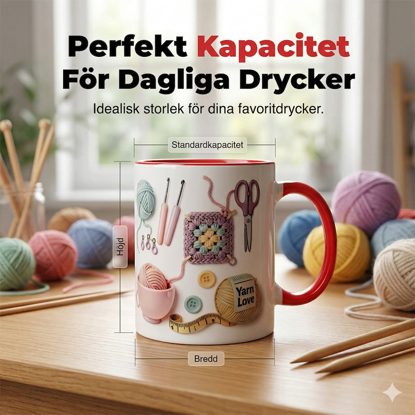 Keramisk Kaffemugg med Stickat Mönster – Mysig Tekopp med Virkad Design