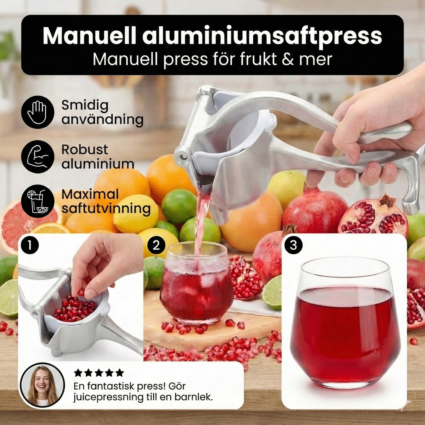 Kraftig Juicepress med Hävstång – Pressa Frukt Enkelt Utan El (Lätt att Rengöra) – Premium Kvalitet