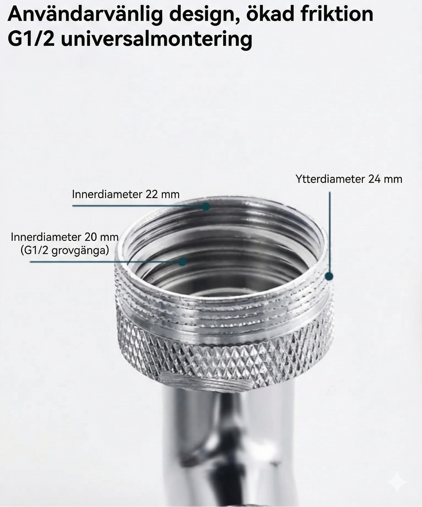 Premium Robotarm Kranförlängare i Metall (1440° Rotation) – Universellt Munstycke för Badrum & Kök – 2 Vattenlägen