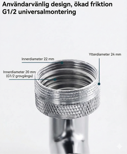 Premium Robotarm Kranförlängare i Metall (1440° Rotation) – Universellt Munstycke för Badrum & Kök – 2 Vattenlägen