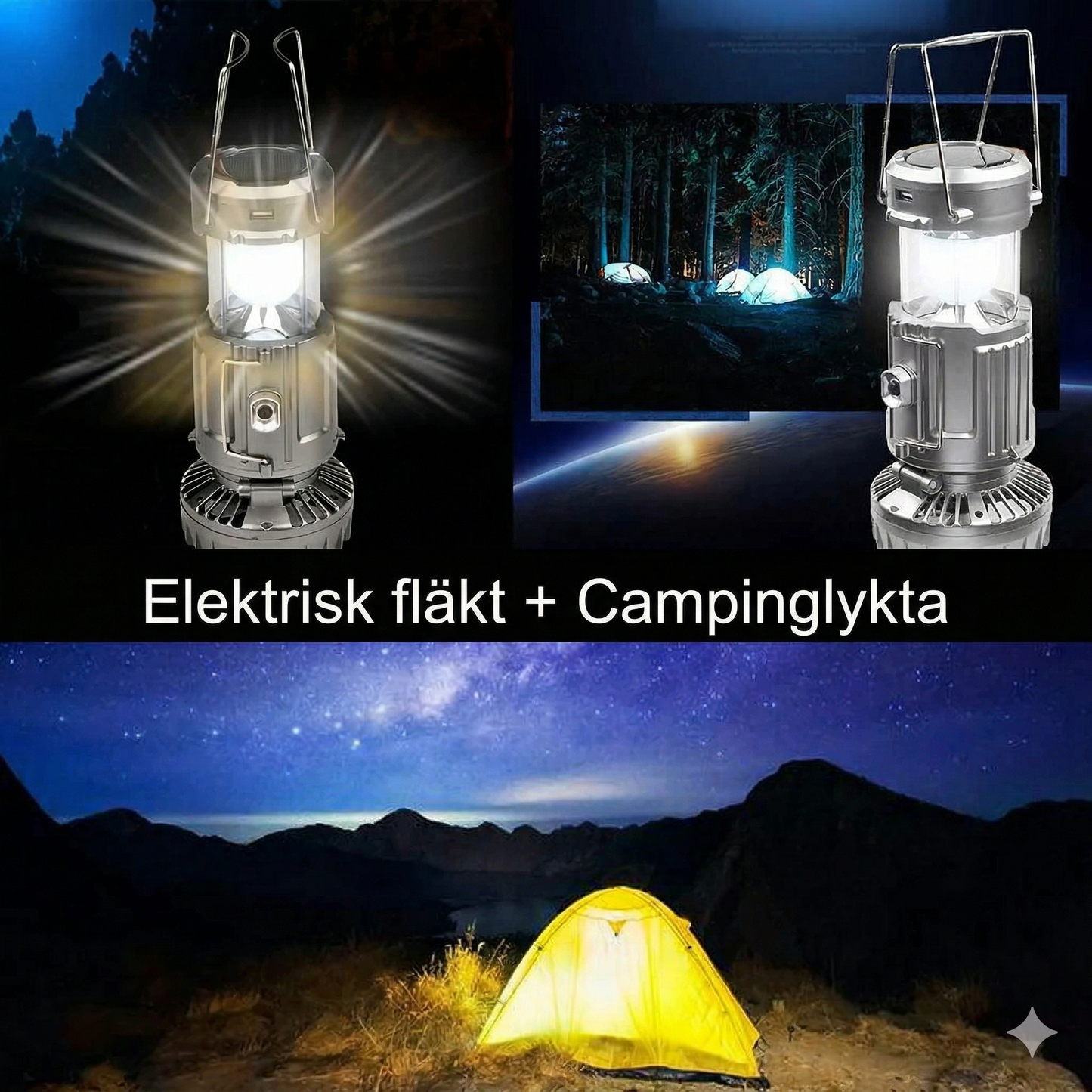 Bärbar LED-Campinglampa med Fläkt