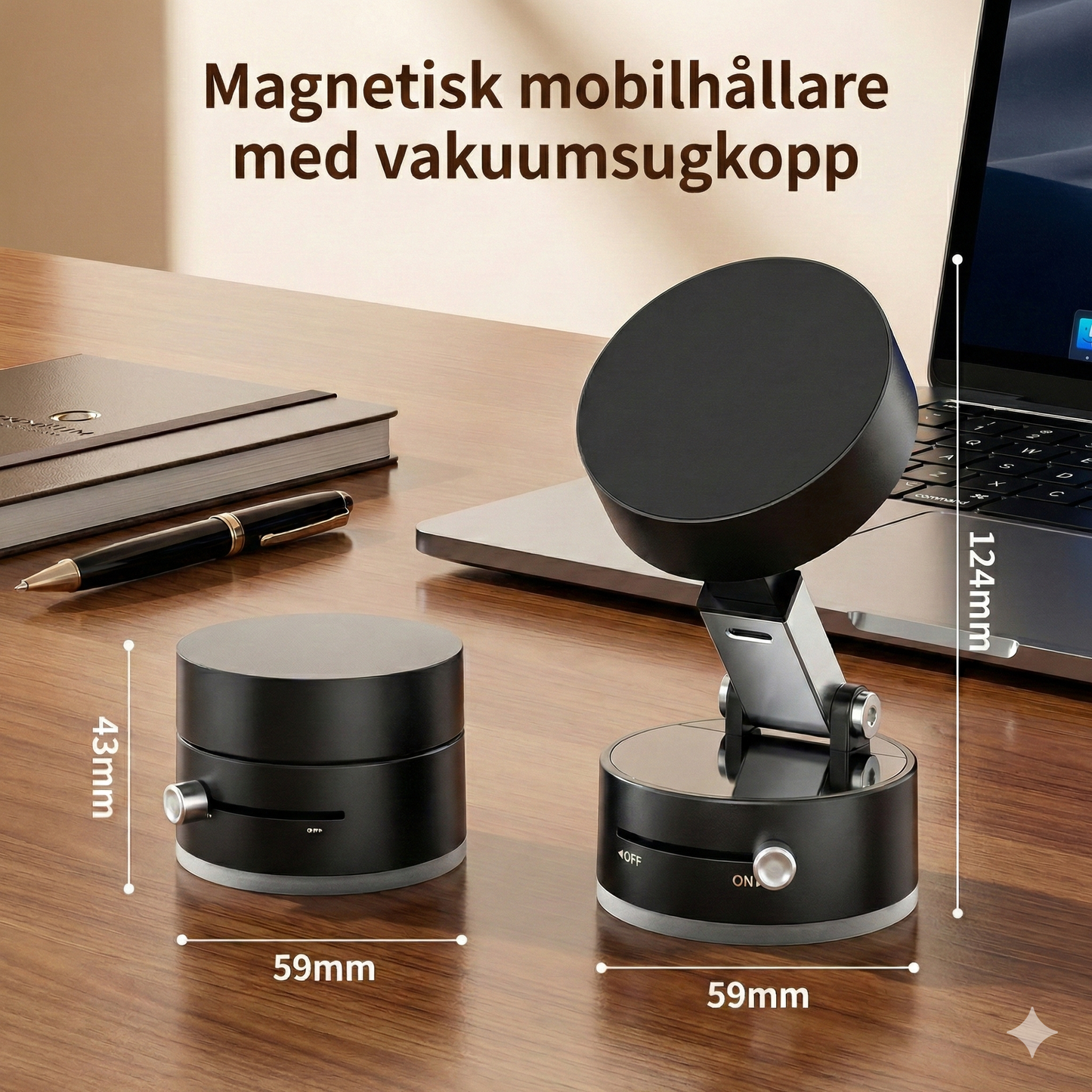 Portabel Vakuum-Mobilhållare (Stark Magnet) – Fäst på Glas, Spegel och Skärm Helt Utan Limrester – För Bil, Gym & Kontor