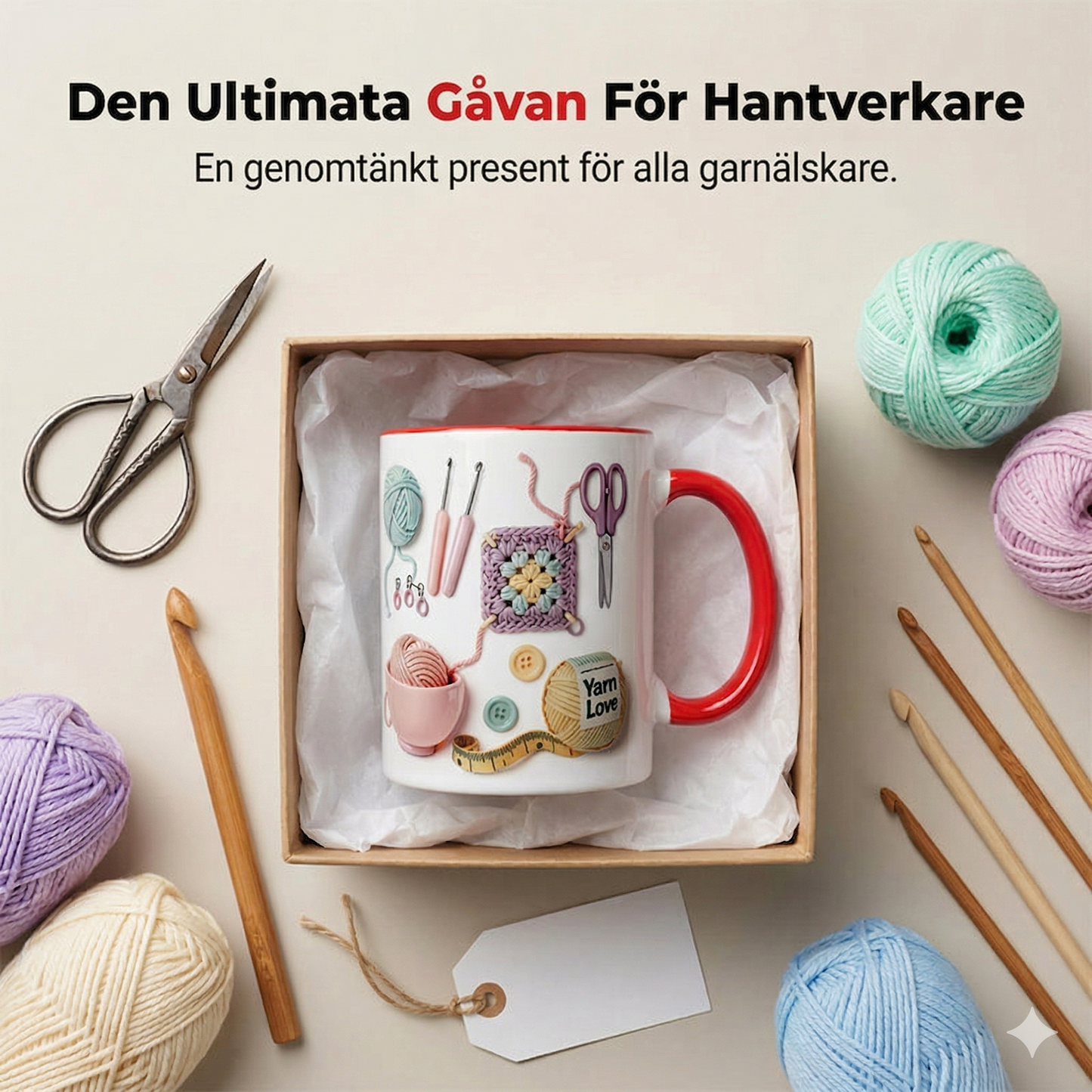 Keramisk Kaffemugg med Stickat Mönster – Mysig Tekopp med Virkad Design