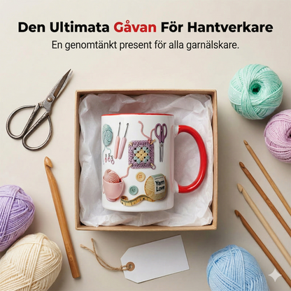 Keramisk Kaffemugg med Stickat Mönster – Mysig Tekopp med Virkad Design