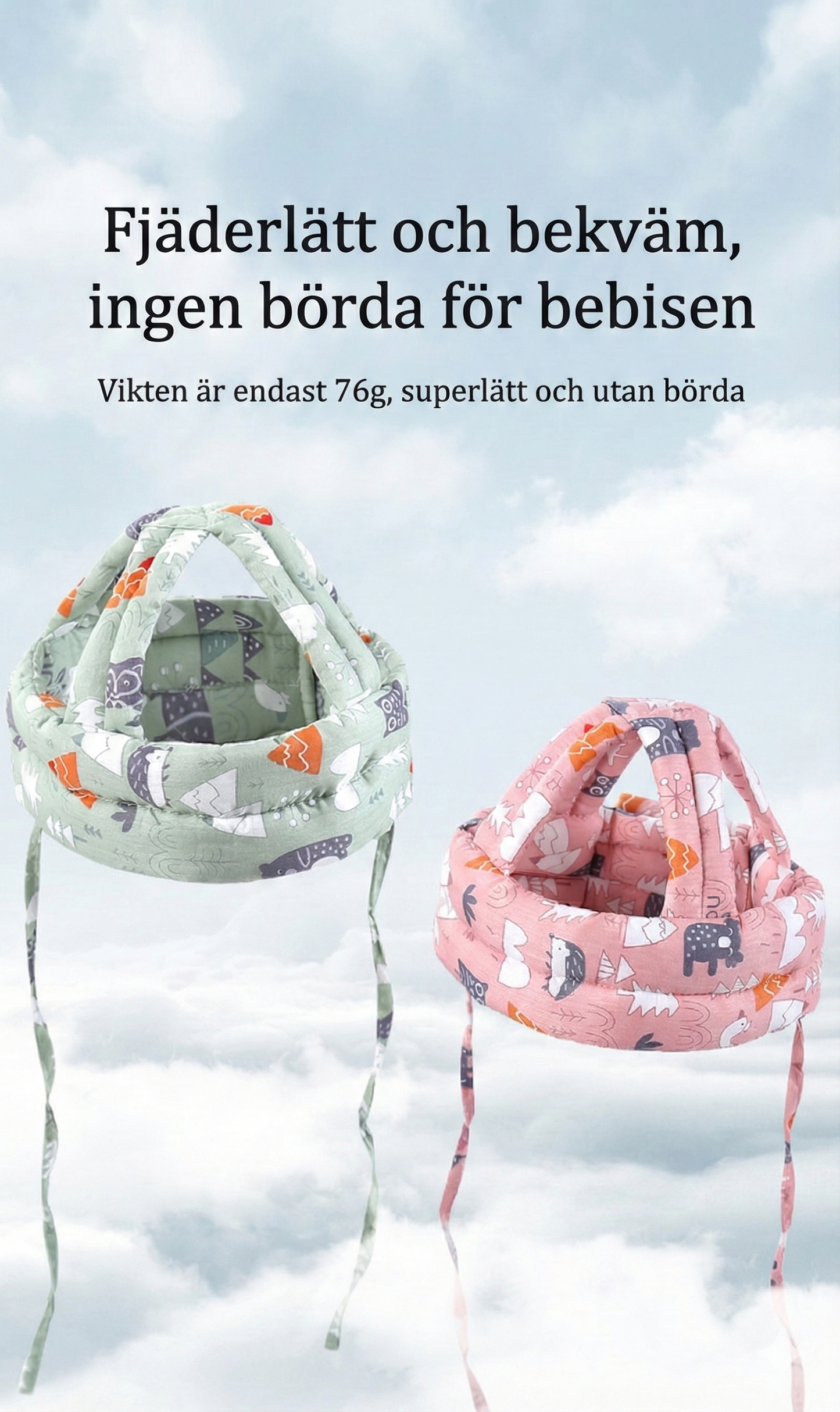 Justerbar Lära-gå-hjälm i Bomull – 360° Skydd för 0-3 år