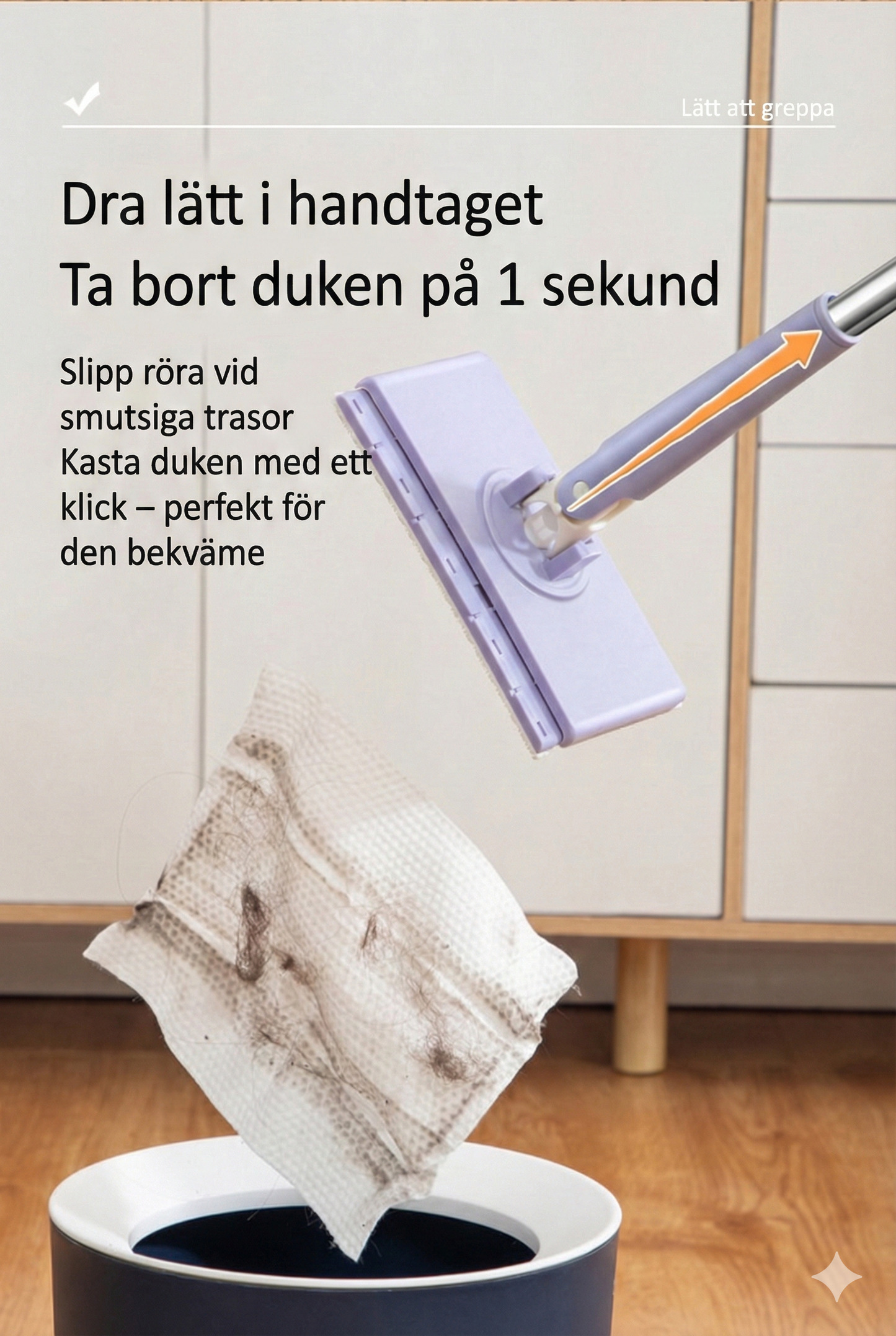 Golvmopp med Klämfäste – Våt & Torr Städning – Slipp blöta händer (Hands-free)