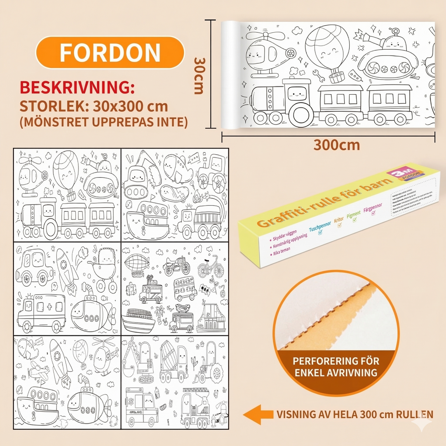 SkärmFri Magi™Målartejp / Ritbordsrulle för Barn (3 Meter) – Skärmfri Kreativ Lek