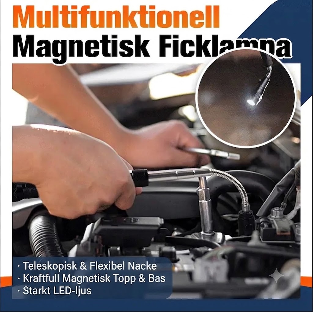 Magnetisk Teleskopficklampa, 360° Svanhals, Superljus