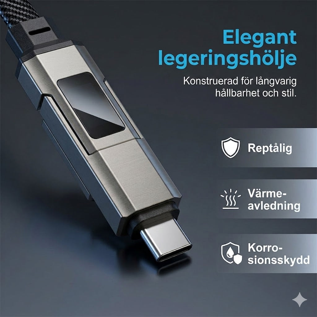 4-i-1 Snabbladdningskabel med Digital Display och Nyckelring – Trasselfri