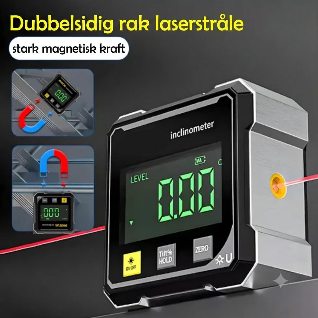 Vexton™ Pro Digital Magnetisk Laser-Lutningsmätare – Exakt Dubbelsidig Vinkelmätare för Bygg och Snickeri