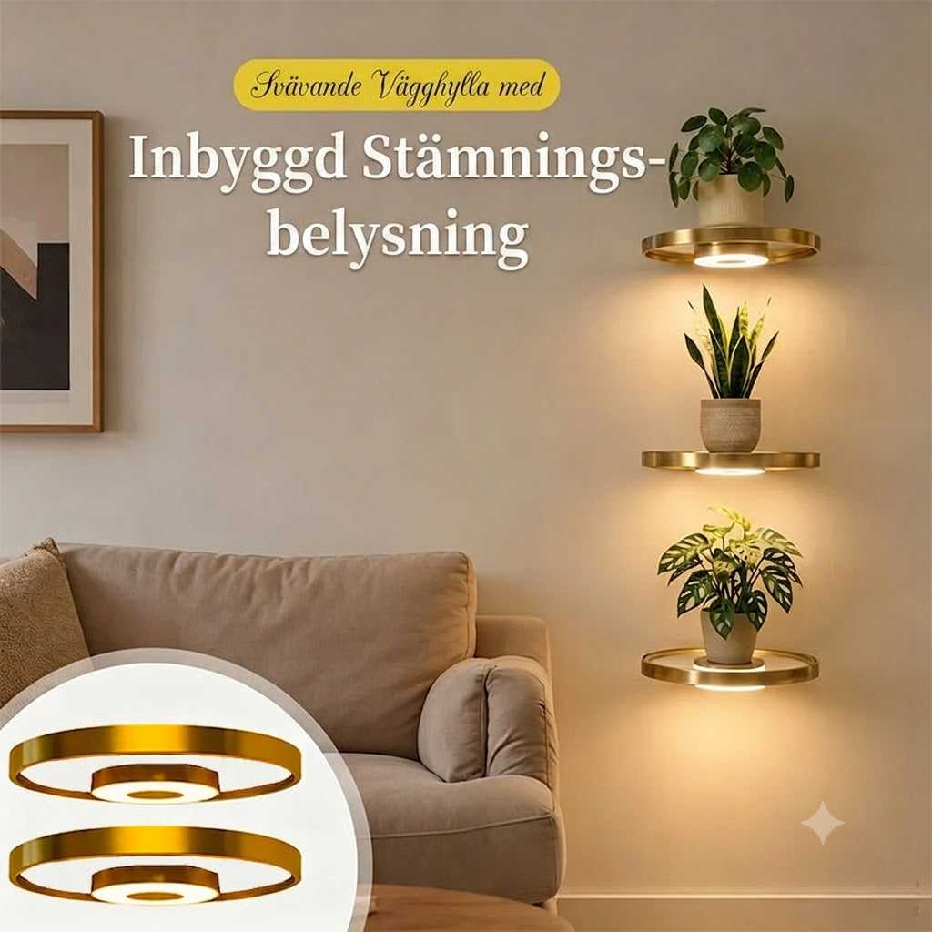 Svävande Vägghylla med Ambient LED-ljus 🪴 Modern Växtdisplay