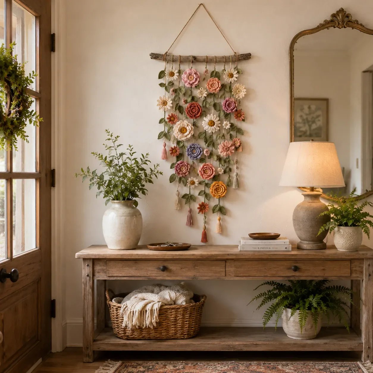 Handvirkad Blommig Väggbonad i Boho-stil – För Vardagsrum och Sovrum