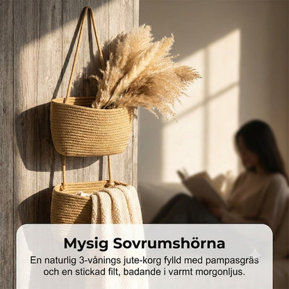 Vägghylla i Tre Plan med Bohemisk Repdesign – Utrymmesbesparande och Snygg Förvaring