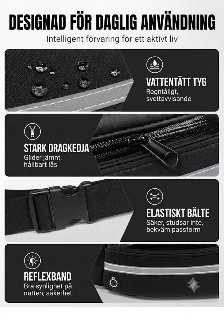 VeloPack™ Elastiskt Löpbälte – Vattenavvisande Midjeväska för Träning