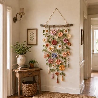 Handvirkad Blommig Väggbonad i Boho-stil – För Vardagsrum och Sovrum