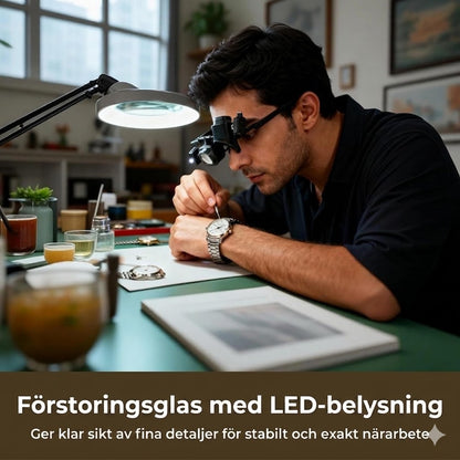 Precisionsförstoringsglas med LED-Belysning – Handsfree med Utbytbara Linser