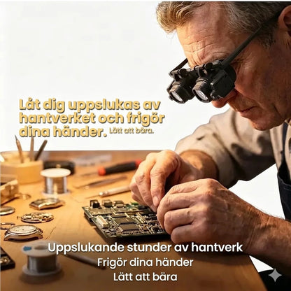 Precisionsförstoringsglas med LED-Belysning – Handsfree med Utbytbara Linser