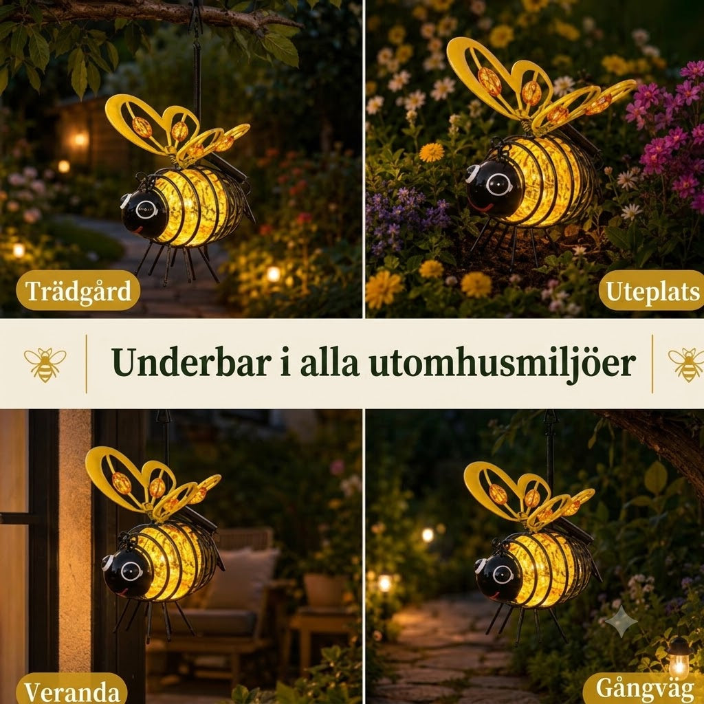 Hängande Solcellslampa med Bin – Dekorativ Trädgårdsbelysning