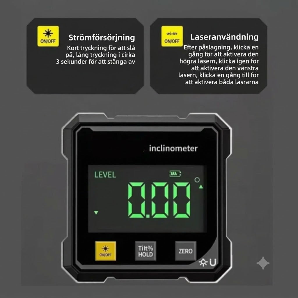 Vexton™ Pro Digital Magnetisk Laser-Lutningsmätare – Exakt Dubbelsidig Vinkelmätare för Bygg och Snickeri