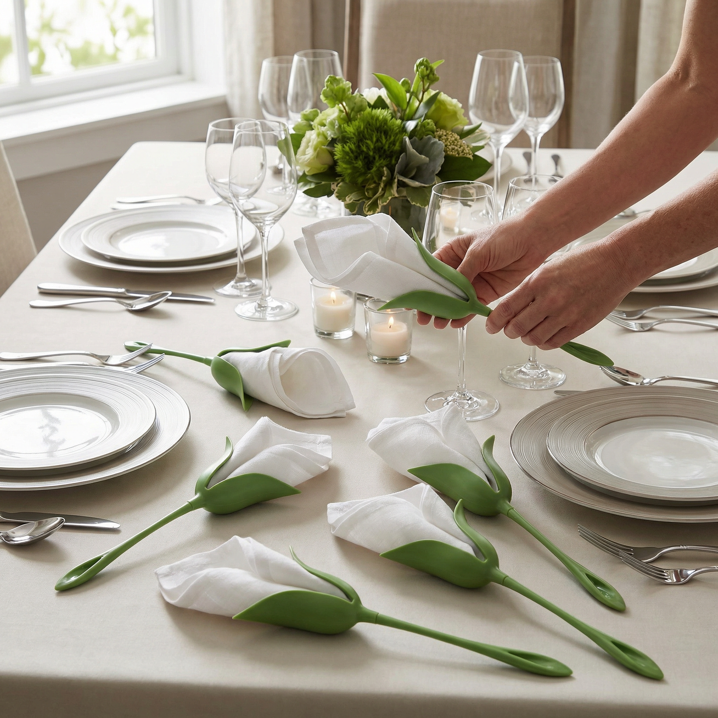 6-Pack Servettringar med Blommönster – Lyxig Bordsdekoration för Elegant Dukning