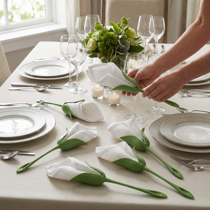 6-Pack Servettringar med Blommönster – Lyxig Bordsdekoration för Elegant Dukning